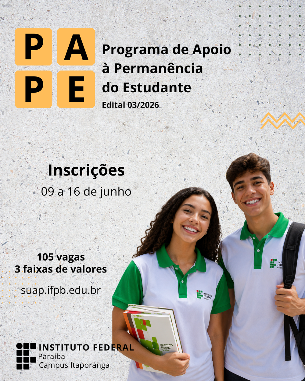 IFPB Campus Itaporanga lança novo Edital do PAPE com mais 105 vagas