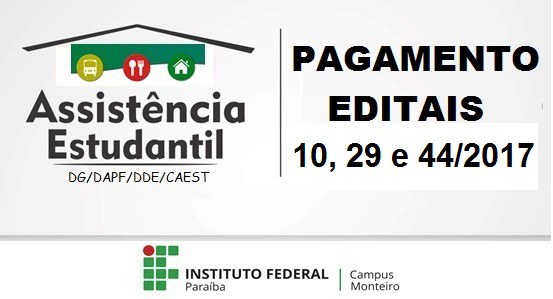 Assitência Estudantil pagamento Instituto Federal da Paraiba IFPB